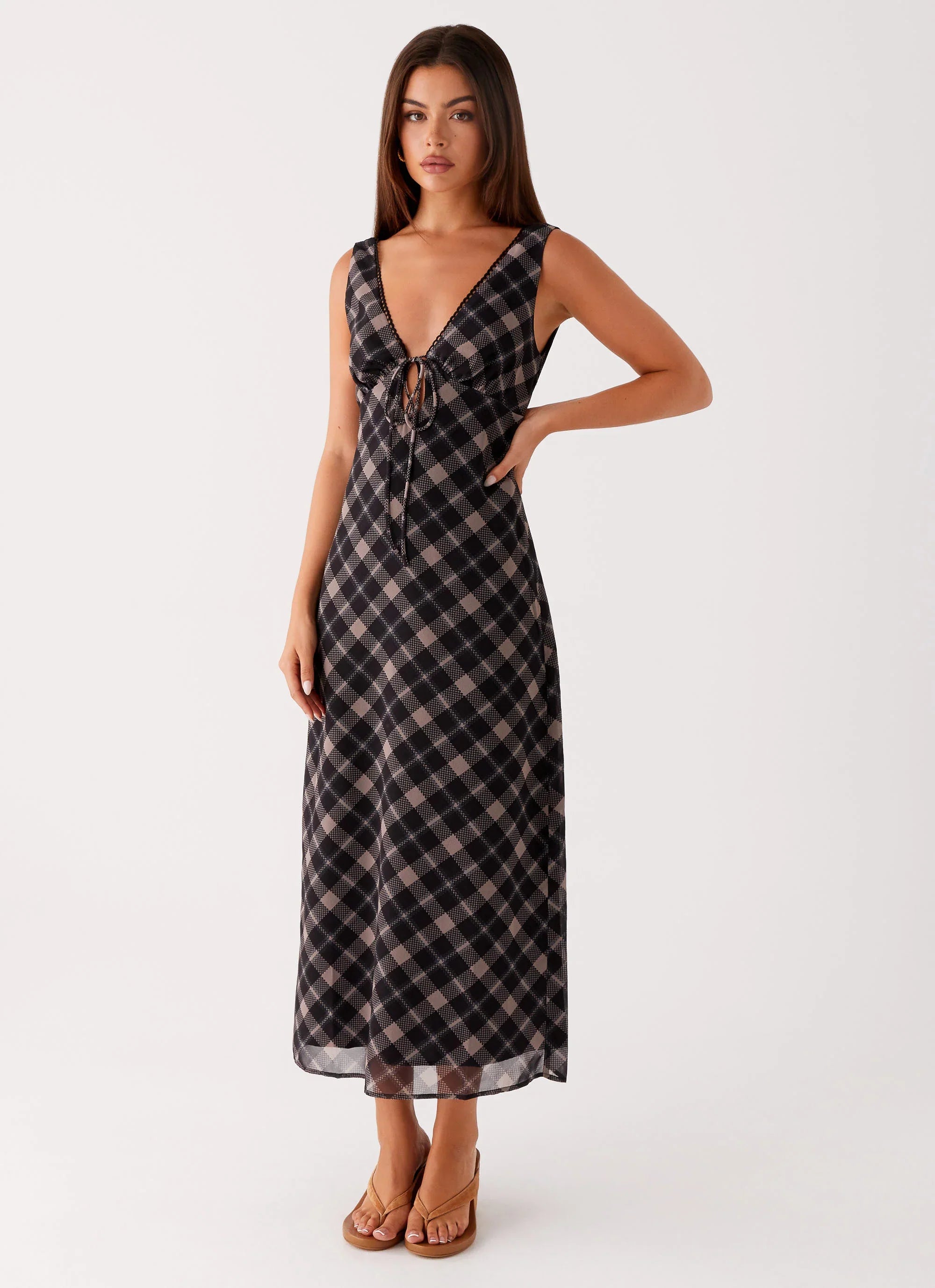 Gianna Midi Dress - Taupe Check